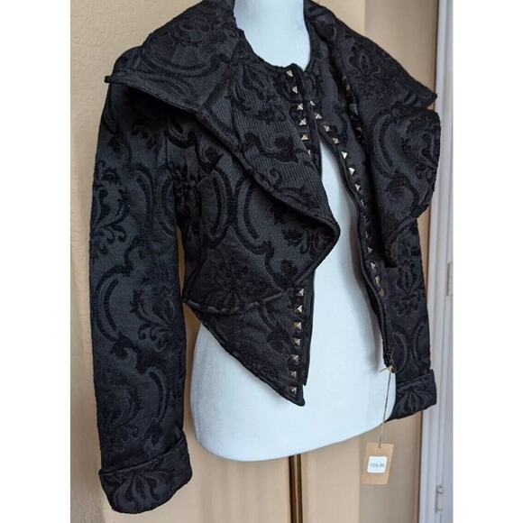Dracula Clothing Gothic Black Steampunk Coat Jacket Women L Evil Queen Jacquard - Picture 9 of 16